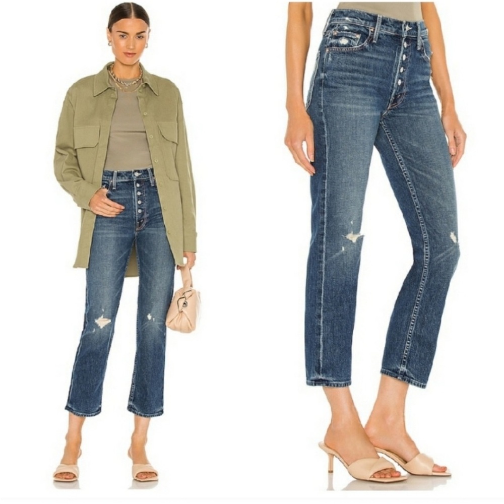 Mother Superior The Pixie Tomcat Ankle Jeans Born to Bite 27 Distressed Blue